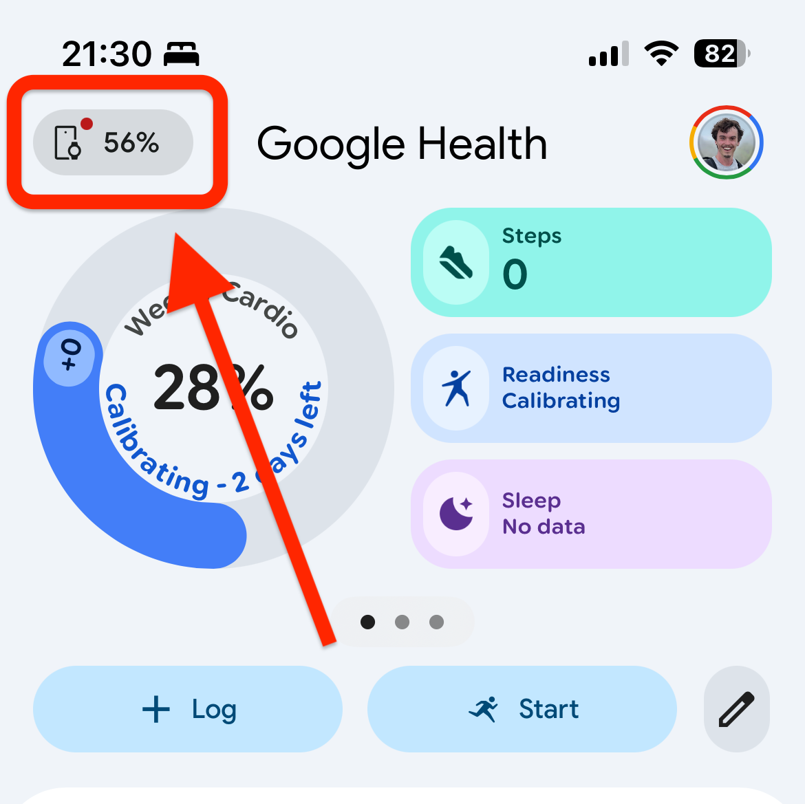 Open your devices using the top left button of the home page on the Google Health app